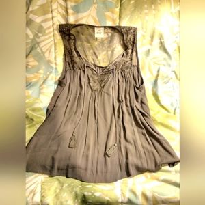 Knox Rose / flowy gray tank top / sheer shoulders with velvet embellishments